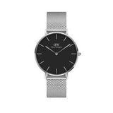 Buy Shop Daniel Wellington Petite Sterling Black Dial Silver Mesh Bracelet Watch For Women - DW00100304 USA Online