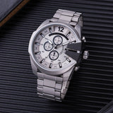 Diesel Mega Chief Chronograph Silver Dial Silver Steel Strap Watch For Men - DZ4501