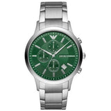 Emporio Armani Renato Chronograph Green Dial Silver Steel Strap Watch For Men - AR11507