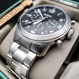 Buy Shop Fossil Pilot Chronograph Black Dial Silver Steel Strap Watch for Men - FS5141 USA Online