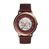 Fossil Vintage Muse Automatic Skeleton Maroon Dial Maroon Leather Strap Watch for Women - ME3137