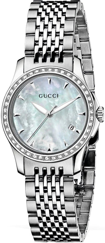 Buy Shop Gucci G Timeless Diamonds Mother of Pearl Dial Silver Steel Strap Watch For Women - YA126506 USA Online