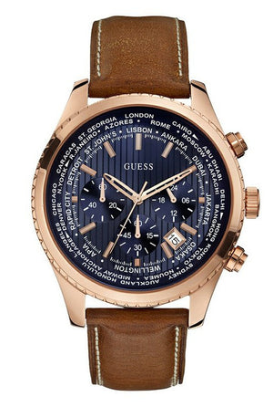 Buy Shop Guess Persuit Chronograph Blue Dial Brown Leather Strap Watch for Men - W0500G1 USA Online