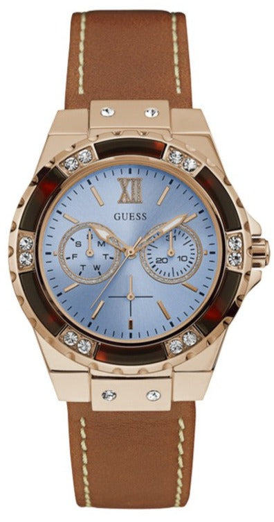 Buy Shop Guess Limelight Quartz White Dial Brown Leather Strap Watch For Women - W0775L7 USA Online