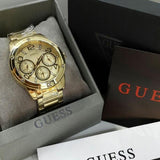 Guess Sunrise Chronograph Gold Dial Gold Steel Strap Watch For Women - W0330L1