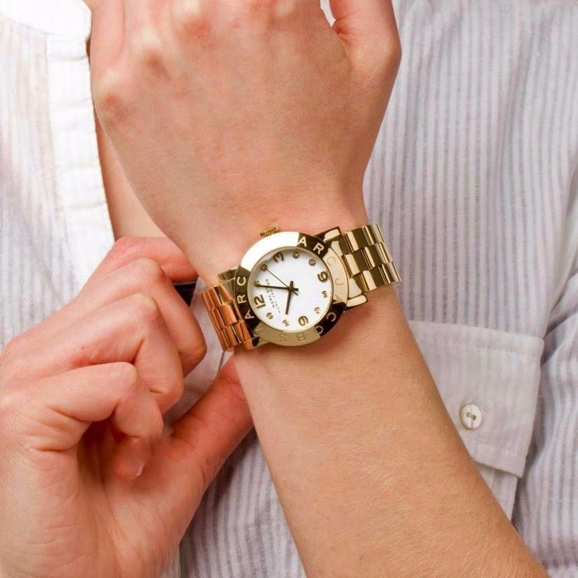Buy Shop Marc Jacobs Amy White Dial Gold Steel Strap Watch for Women - MBM3056 USA Online