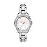 Buy Shop Michael Kors Liliane Three Hand Mother of Pearl White Dial Silver Steel Strap Watch For Women - MK4556 USA Online