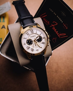 Buy Shop Fossil Grant Chronograph White Dial Black Leather Strap Watch for Men - FS5272 USA Online