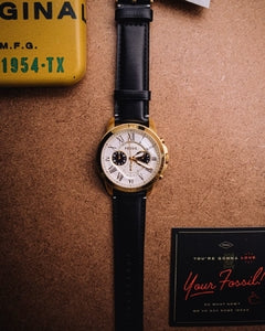 Buy Shop Fossil Grant Chronograph White Dial Black Leather Strap Watch for Men - FS5272 USA Online