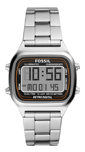 Buy Shop Fossil Retro Digital Silver Dial Silver Steel Strap Watch for Men - FS5844 USA Online