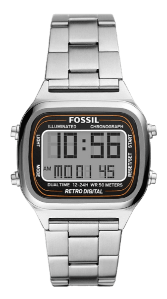 Buy Shop Fossil Retro Digital Silver Dial Silver Steel Strap Watch for Men - FS5844 USA Online