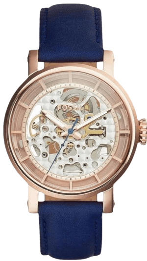 Buy Shop Fossil Original Boyfriend Skeleton White Dial Blue Leather Strap Watch for Women - ME3086 USA Online