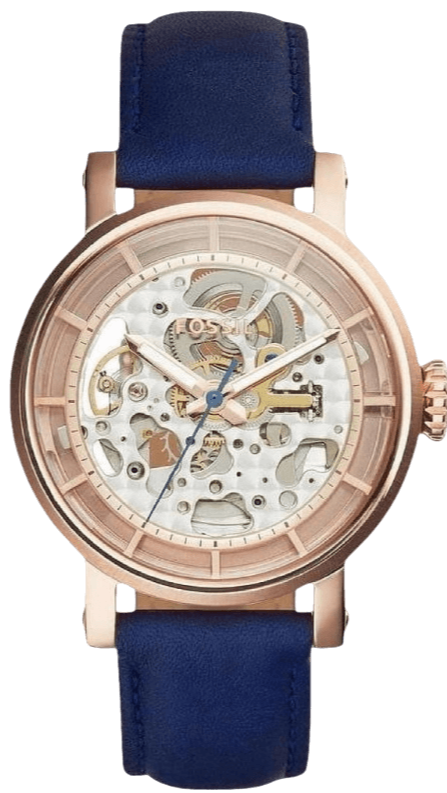 Buy Shop Fossil Original Boyfriend Skeleton White Dial Blue Leather Strap Watch for Women - ME3086 USA Online