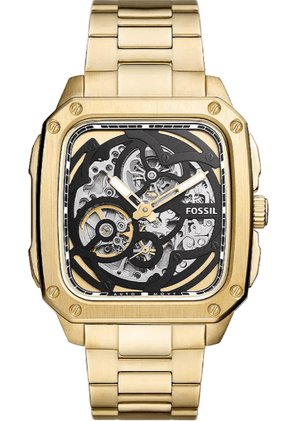Buy Shop Fossil Inscription Automatic Skeleton Black Dial Gold Steel Strap Watch for Men - BQ2573 USA Online