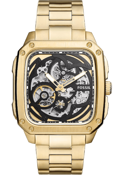 Buy Shop Fossil Inscription Automatic Skeleton Black Dial Gold Steel Strap Watch for Men - BQ2573 USA Online