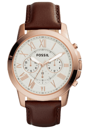 Buy Shop Fossil Grant Chronograph White Dial Brown Leather Strap Watch for Men - FS4991 USA Online