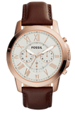 Buy Shop Fossil Grant Chronograph White Dial Brown Leather Strap Watch for Men - FS4991 USA Online