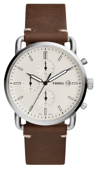 Buy Shop Fossil The Commuter White Dial Brown Leather Strap Watch for Men - FS5402 USA Online