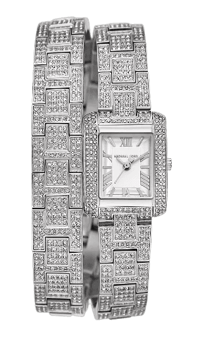 Buy Shop Michael Kors Emery Pave Double Wrap Crystals White Dial Silver Steel Strap Watch for Women - MK4836 USA Online