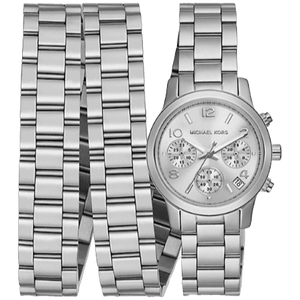Buy Shop Michael Kors Runway 18K Rhodium Plated Triple Wrap Silver Dial Silver Steel Strap Watch for Women - MK7451 USA Online