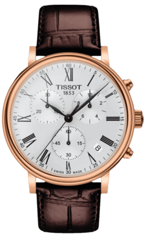 Buy Shop Tissot Carson Premium Chronograph Silver Dial Brown Leather Strap Watch For Men - T122.417.36.033.00 USA Online