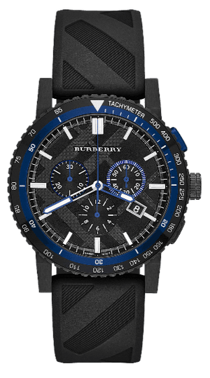 Burberry The City Chronograph Black Dial Black Rubber Strap Watch For Men - BU9806