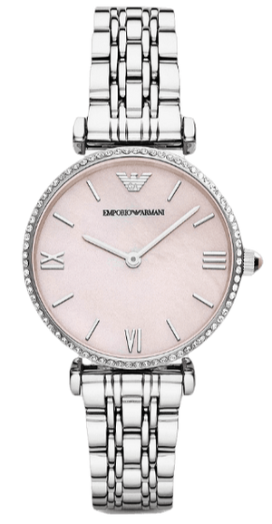 Buy Shop Emporio Armani Gianni T Bar Pink Mother of Pearl Dial Silver Steel Strap Watch For Women - AR1779 USA Online