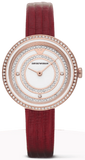 Emporio Armani Two-Hand Analog White Dial Red Leather Strap Watch For Women - AR11532