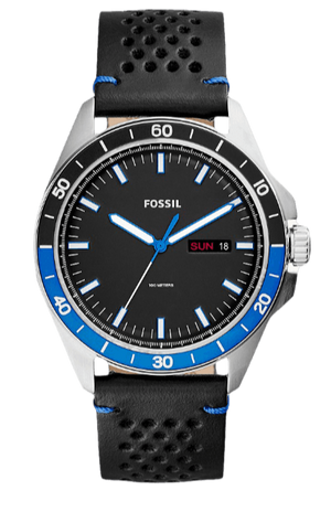 Buy Shop Fossil Sport 54 Day Date Black Dial Black Leather Strap Watch for Men - FS5321 USA Online