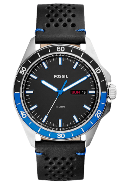 Buy Shop Fossil Sport 54 Day Date Black Dial Black Leather Strap Watch for Men - FS5321 USA Online