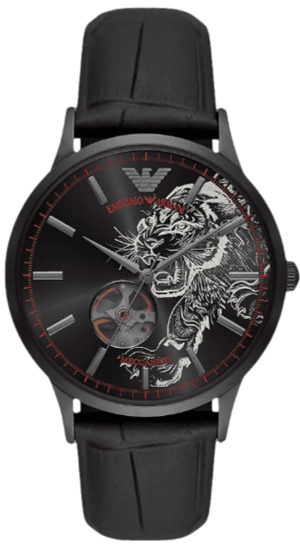 Buy Shop Emporio Armani Meccanico Skeleton Black Dial Black Leather Strap Watch For Men - AR60046 USA Online