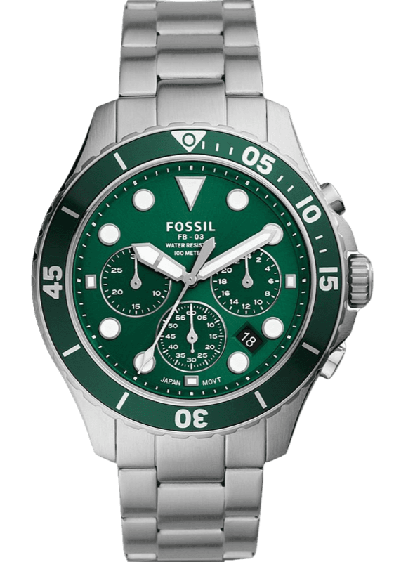 Buy Shop Fossil FB-03 Chronograph Green Dial Silver Steel Strap Watch for Men - FS5726 USA Online