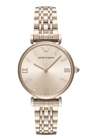 Emporio Armani T-Bar Gianni Rose Gold Dial Rose Gold Steel Strap Watch For Women - AR11059