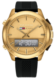 Tommy Hilfiger Jeans Digital Analog Gold Dial Black Rubber Strap Watch For Women  - 1791762