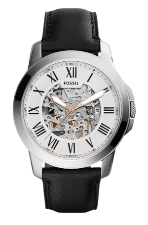 Buy Shop Fossil Grant Automatic Skeleton White Dial Black Leather Strap Watch for Men - ME3101 USA Online