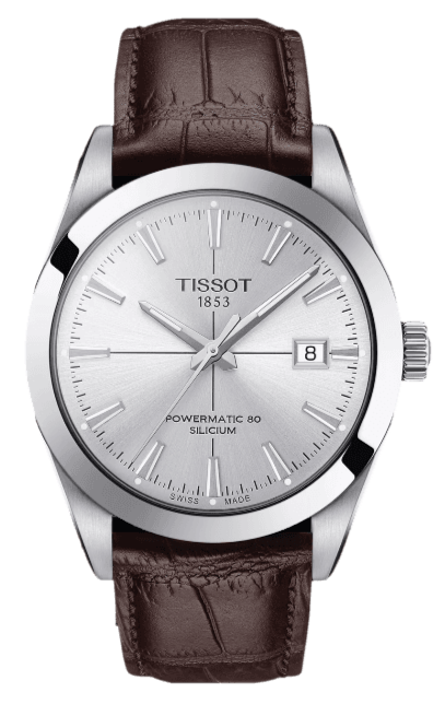Buy Shop Tissot Gentleman Powermatic 80 Silicium Silver Dial Brown Leather Strap Watch For Men - T127.407.16.031.01 USA Online
