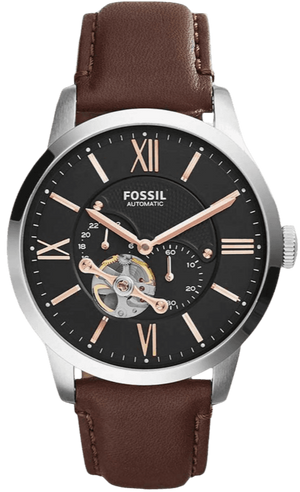 Buy Shop Fossil Townsman Automatic Black Dial Brown Leather Strap Watch for Men - ME3061 USA Online