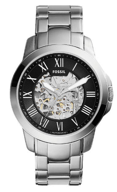 Buy Shop Fossil Grant Automatic Skeleton Black Dial Silver Steel Strap Watch for Men - ME3103 USA Online