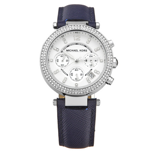 Buy Shop Michael Kors Parker White Dial Navy Blue Leather Strap Watch for Women - MK2293 USA Online