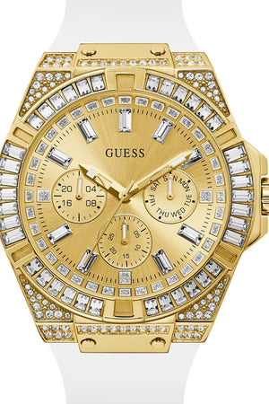 Buy Shop Guess Baguette Crystals Gold Dial White Silicone Strap Watch For Men - GW0208G3 USA Online