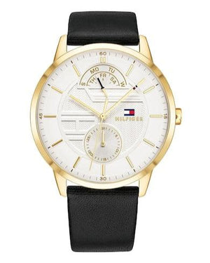Buy Shop Tommy Hilfiger Hunter White Dial Black Leather Strap Watch for Men - 1791606 USA Online