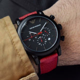 Buy Shop Emporio Armani Luigi Chronograph Black Dial Red Leather Strap Watch For Men - AR1971 USA Online