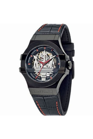 Buy Shop Maserati Potenza Automatic Black Dial Black Leather Strap Watch For Men - R8821108008 USA Online