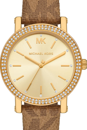 Buy Shop Michael Kors Quartz Gold Dial Brown Leather Strap Watch For Women - MKO1026 USA Online