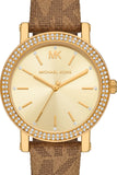 Buy Shop Michael Kors Quartz Gold Dial Brown Leather Strap Watch For Women - MKO1026 USA Online