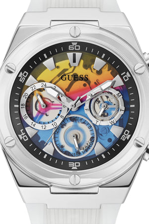 Buy Shop Guess Poseidon Chronograph Rainbow Dial White Silicone Strap Watch For Men - GW0425G4 USA Online