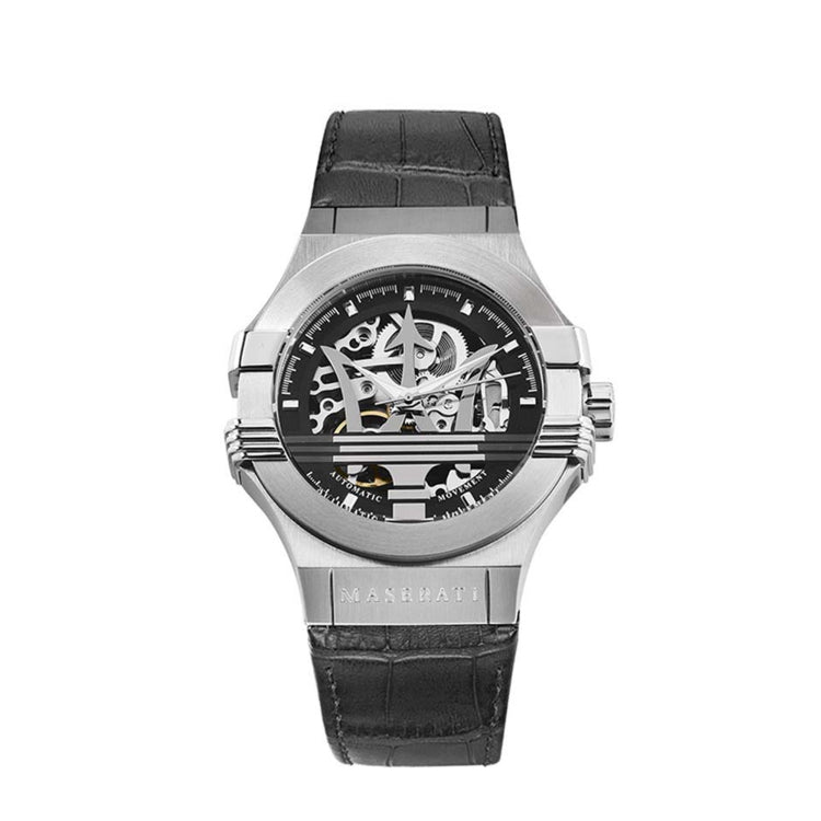 Buy Shop Maserati Potenza Automatic Black Dial Black Leather Strap Watch For Men - R8821108001 USA Online