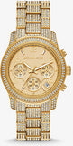 Buy Shop Michael Kors Ritz Three-Hand Glitz Crystals Gold Dial Gold Steel Strap Watch for Women - MK6747 USA Online