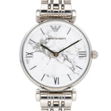 Buy Shop Emporio Armani Gianni T Bar White Marble Dial Silver Steel Strap Watch For Women - AR11170 USA Online