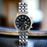 Buy Shop Michael Kors Hutton Chronograph Black Dial Two Tone Steel Strap Watch For Men - MK8954 USA Online